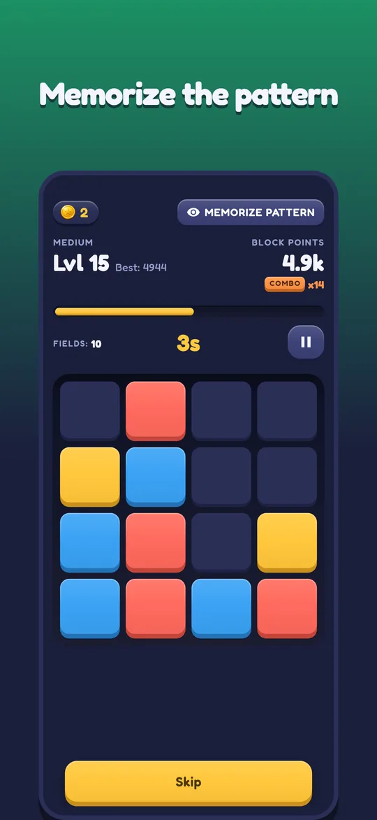 GridMaster: a color pattern on the board to memorize
